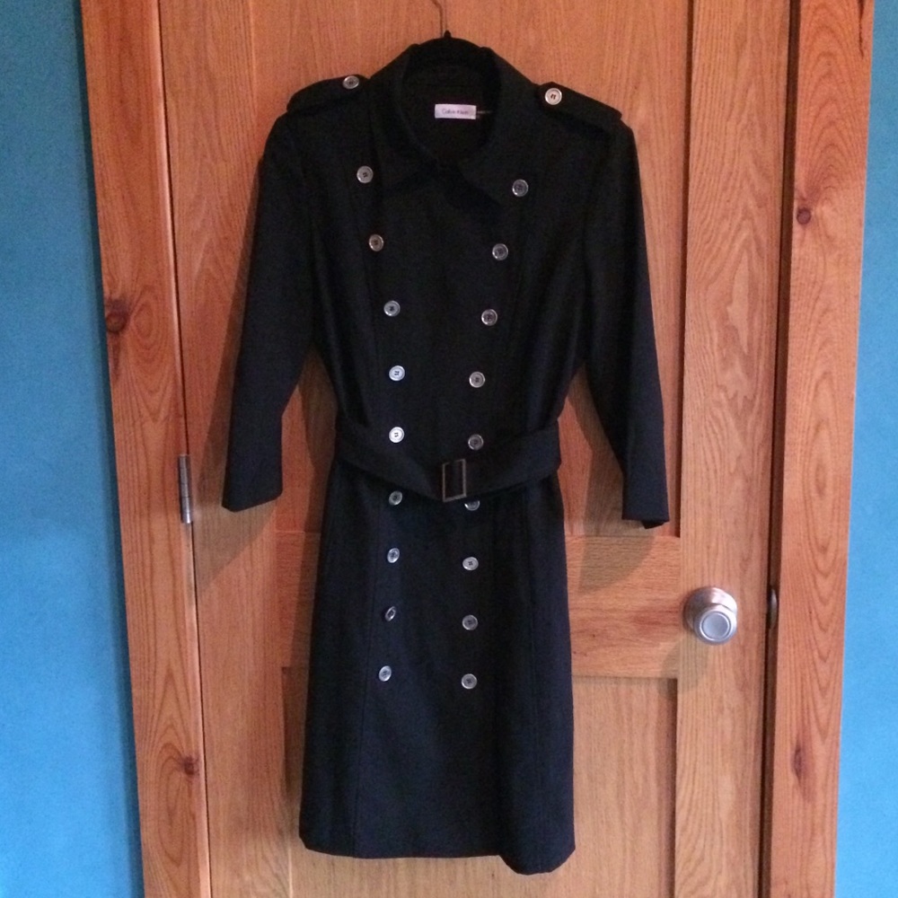Calvin Klein black dress /  trench coat